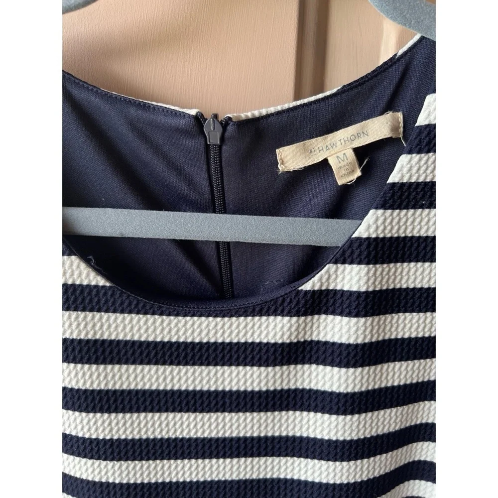 41 Hawthorn Women's Black White Coral Stripe Fit n Flare Sara Dress M EUC #832
